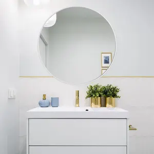 Baum Metal Flat Wall Mirror White / 80 cm H x 80 cm W