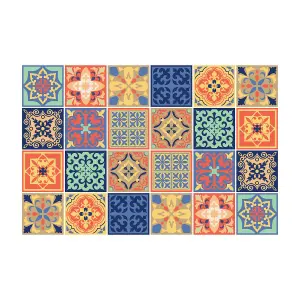 24 Pieces 15x15cm Mara Colourful Mix Mediterranean Tile Stickers