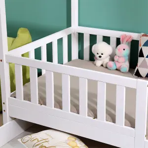 FurnitureHMD Wooden Kids Bed Frame,Solid Pine Wood,3 FT Single House Bed Frame,Chidren Floor Bed with Two Drawers