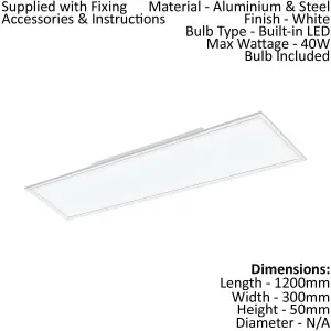 2 PACK Wall / Ceiling Light White Aluminium 1200mm x 300mm Panel 40W LED 4000K