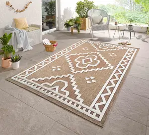 Harper Diamond Pattern Water Resistant Garden Rug Indoor Outdoor Area Rugs Cream 120x170 cm