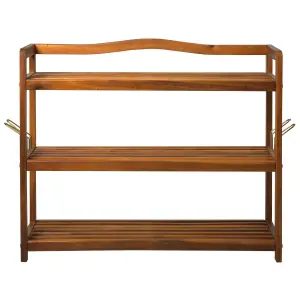 HOMCOM 3-Tier Shoe Rack Acacia Wood Shoe Storage Shelf for Entryway Bedroom Teak