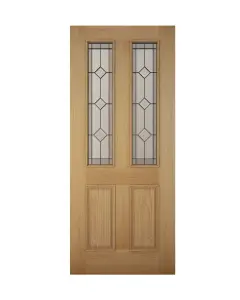 Geom 4 panel Diamond bevel Leaded Glazed Wooden White oak veneer External Panel Front door, (H)1981mm (W)838mm