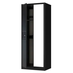 San Jose Ready assembled Contemporary Black Tall Double Wardrobe With 1 mirror door (H)1960mm (W)740mm (D)520mm