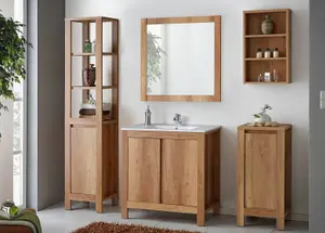 Bathroom Vanity Unit 800mm Floor Sink Cabinet 80cm Freestanding Cupboard Oak Effect Classic