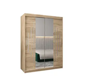 Elegant York I Mirrored Sliding Door Wardrobe with Shelves and Hanging Rails in Oak Sonoma (H)2000mm (W)1500mm (D)620mm