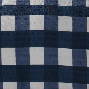 Seersucker Cotton Blend Chequered Duvet Cover Set with Pillowcases Navy / Single - 1 Standard Pillowcase