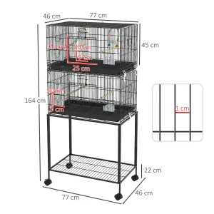 PawHut Two-Tier Bird Cage on Wheels w/ Stand, for Canaries