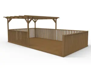 Rectangular pergola and decking kit with balustrade V.10, 2.4m x 3.6m, Rustic brown finish