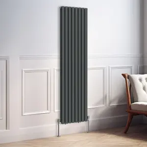 Right Radiators 1800x472mm Vertical Double Oval Column Designer Radiator Anthracite