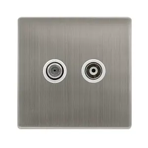 Stainless Steel Screwless Plate Satellite & Coaxial Socket 1 Gang - White Trim - SE Home