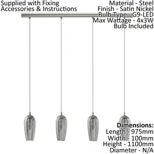 Pendant Ceiling Light Satin Nickel Shade Black Clear Smoked Glass Granilla Bulb G9 4x3W