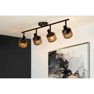 Lucide Rafa Classic Ceiling Spotlight Bar - 4xE14 - Black