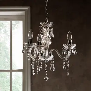 Kliving Tuscany 3 Light Ceiling Light Acrylic Droplets Chandelier Clear