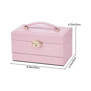 2-Layer Pink PU Leather Jewellery Box with Hidden Drawer and Velvet Lining