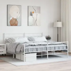 Berkfield Metal Bed Frame with Headboard and Footboard White 200x200 cm