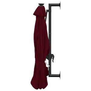 Berkfield Wall-mounted Parasol with LEDs and Metal Pole 300 cm Burgundy