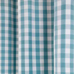 Homescapes Cotton Blue Block Check Gingham Eyelet Curtains 137 x 228 cm