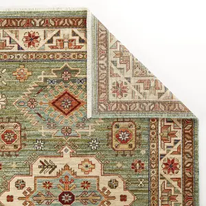 Persian Bordered Geometric Easy to Clean Green Traditional Rug for Living Room Bedroom & Dining Room-80cm X 150cm