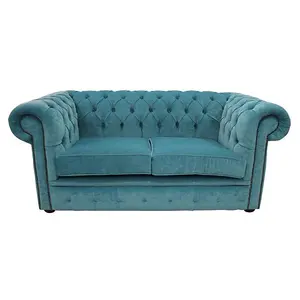 Chesterfield 2 Seater Pimlico Teal Fabric Sofa Settee Bespoke In Classic Style