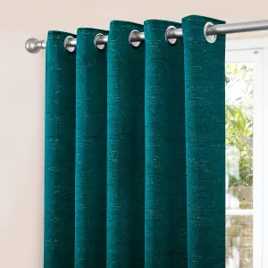 Home Curtains Rowan Metallic 65w x 90d" (165x229cm) Teal Eyelet Curtains (PAIR)