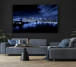 New York City Night Blues Glow Canvas Print Wall Art - Medium 20 x 32 Inches