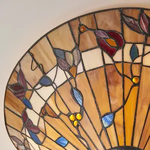 Tiffany Glass Semi Flush Ceiling Light Warm Floral Round Inverted Shade i00034