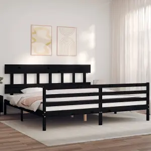 Berkfield Bed Frame with Headboard Black 200x200 cm Solid Wood