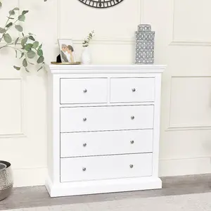 Melody Maison White 5 Drawer Chest of Drawers - Slimline Haxey White Range