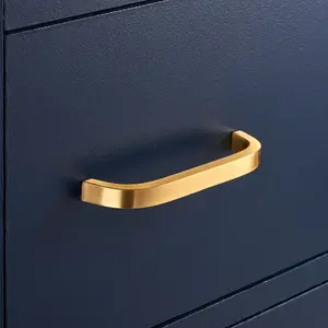 Satin Brass Curved Cabinet D Bar Handle - Solid Brass - Hole Centre 160mm - SE Home