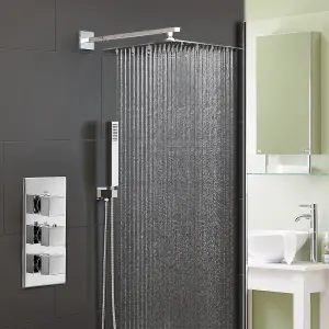 Nes Home Olive 3 Way Square Concealed Thermostatic Hand Held Bath Shower 300 Slim Head