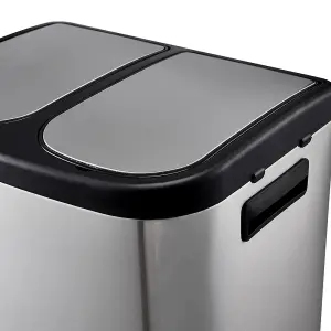 Stainless Steel Dual Rubbish Bin, 2-Compartment Metal Pedals Bin with Lids 2x10L