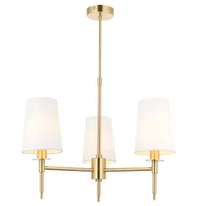 Luminosa Florence Multi Arm Shade Pendant Ceiling Lamp, Satin Brass Plate, Vintage White Fabric