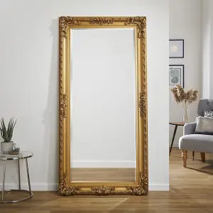 Wall Mirror Grand Louis Rectangular Shape with Antique Gold Frame- H 180cmxW 90cmxD 6.5cm for Hanging in Living Room, Bedroom