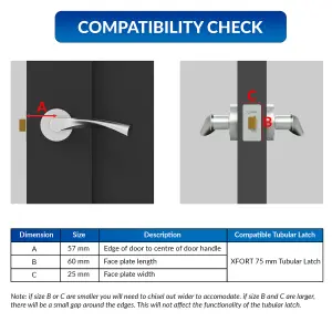 XFORT 2 Pack 75mm Satin Chrome Tubular Latch, Mortice Door Latch