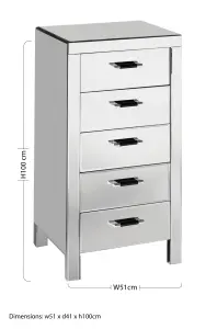 Interiors by Premier 5 Drawers Mirrored Chest, Modern chest of drawers, Spacious Storage Chest For Living Room, Drawer Chest