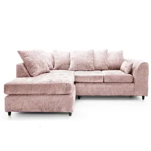 Monaco Chenille Fabric 3 to 4 Seater L Shaped Corner Sofa  Pink Left Hand Facing