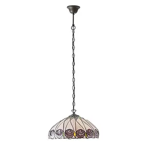 Luminosa Hutchinson 1 Light Medium Ceiling Pendant Dark Bronze, Tiffany glass, E27