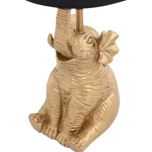 First Choice Lighting Elephant Gold Resin Table Lamp With Black Fabric Shade