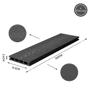 Set of 12 Dark Grey WPC Composite Decking Waterproof Floor Tiles Set with Accessories Kit 6.3 m²