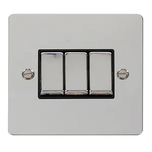 Flat Plate Polished Chrome 10A 3 Gang 2 Way Ingot Light Switch - Black Trim - SE Home