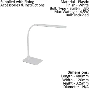 Table Lamp Colour White Shade Touch On/Off Dim Dimmable Bulb LED 4.5W Included