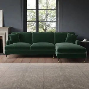 Dark Green Velvet Right Hand Facing 4 Seater Corner Sofa - Payton