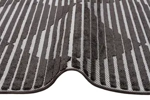 Black Outdoor Rug, Geometric Striped Stain-Resistant Rug For Patio Decks, 3mm Modern Outdoor Area Rug- 160cm X 220cm