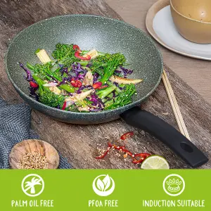 Prestige Eco Green Round Aluminium Induction Suitable Plant Based Non-Stick Stir-Fry Wok Pan 28cm