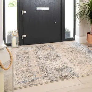 Blue Beige Distressed Diamond Soft Living Area Rug 160x230cm