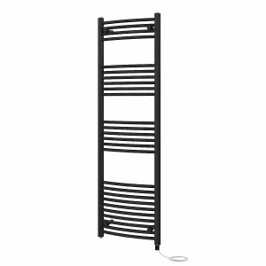 Rinse Bathrooms Electric Heated Towel Rail Curved Black Bathroom Towel Radiator 1600x500mm - 800W