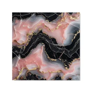 Baby Pink And Black Marble Effect Premium Glass Kitchen Splashback W600mm x H750mm