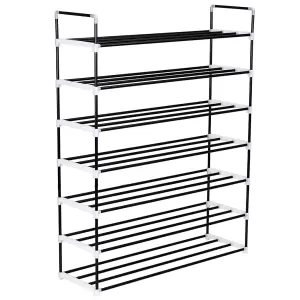 Shoe Rack with 7 Shelves Metal and Plastic Black