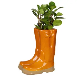 Orange Double Wellington Boots Large Ceramic Indoor Outdoor Flower Pot Garden Planter Pot